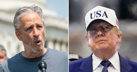 Photo of Jon Stewart and Donald Trump.