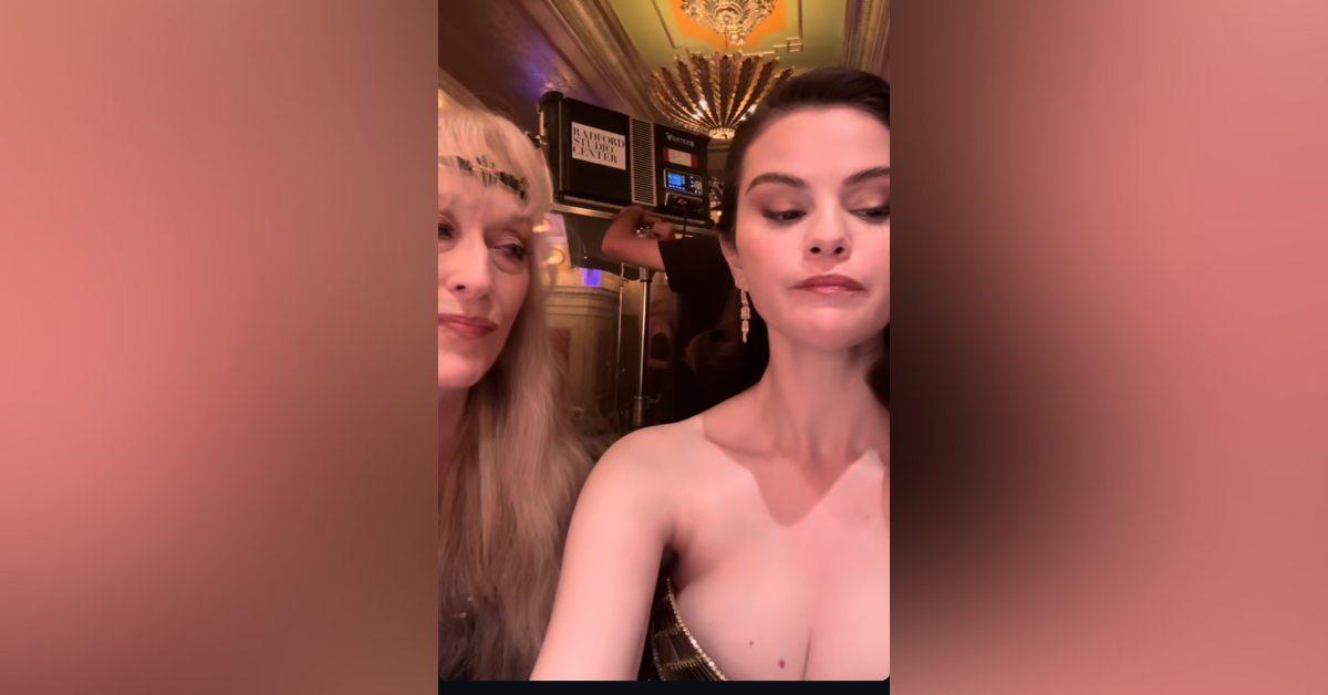 selena gomez shows cleavage glam filming only murders in the building meryl streep watch