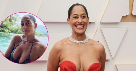 Image of Tracee Ellis Ross showed off her cleavage while she posed for photos from a pool in Thailand.