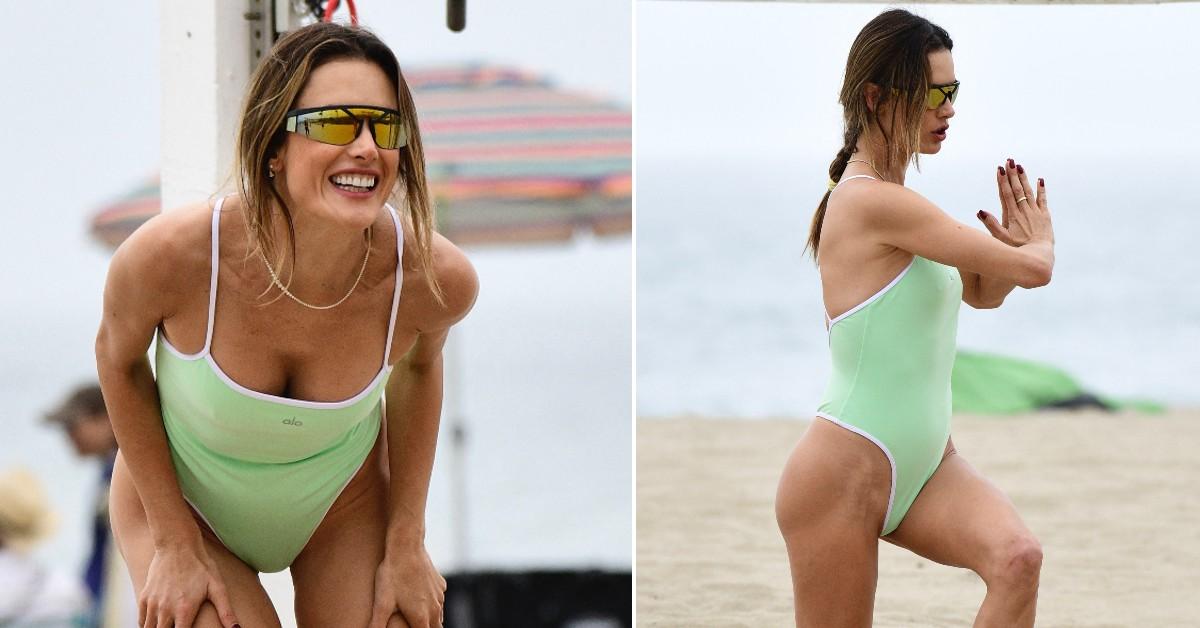 Photos of Alessandra Ambrosio at the beach.