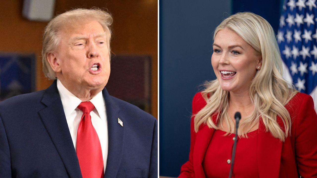 Split image of donald trump and karoline leavitt