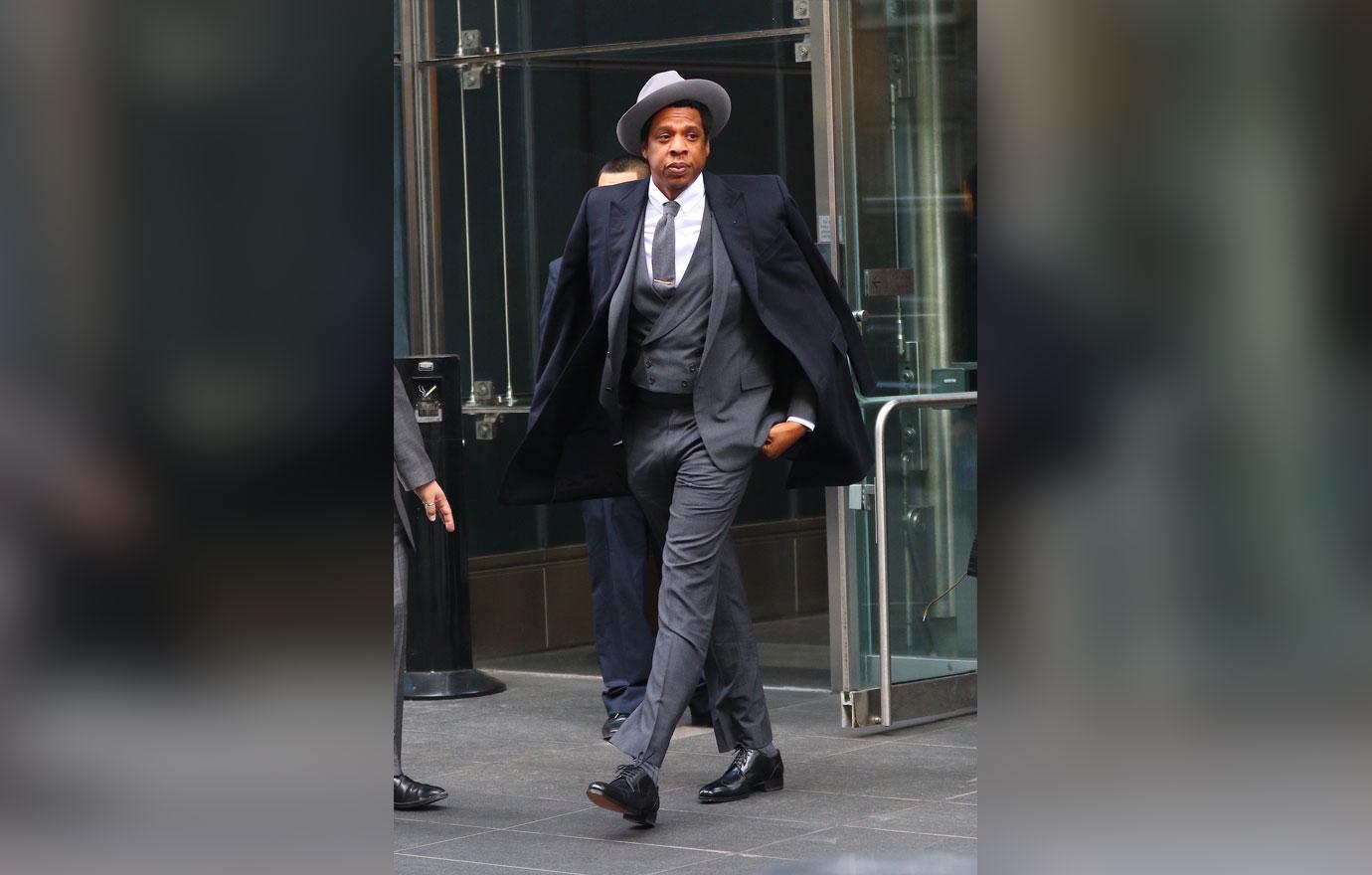 Jay Z is spotted leaving the Time Warner building before the Roc Nation event