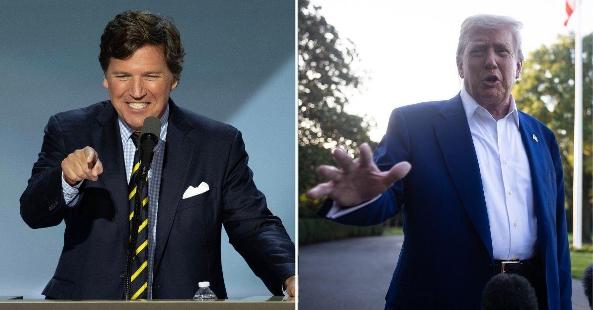 Composite photo of Tucker Carlson and Donald Trump 