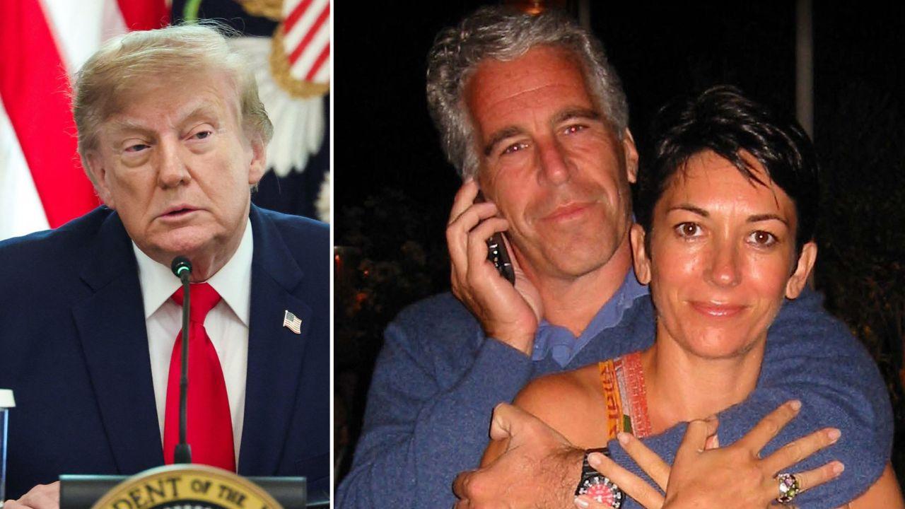 split image of Donald Trump, Jeffrey Epstein and Ghislaine Maxwell