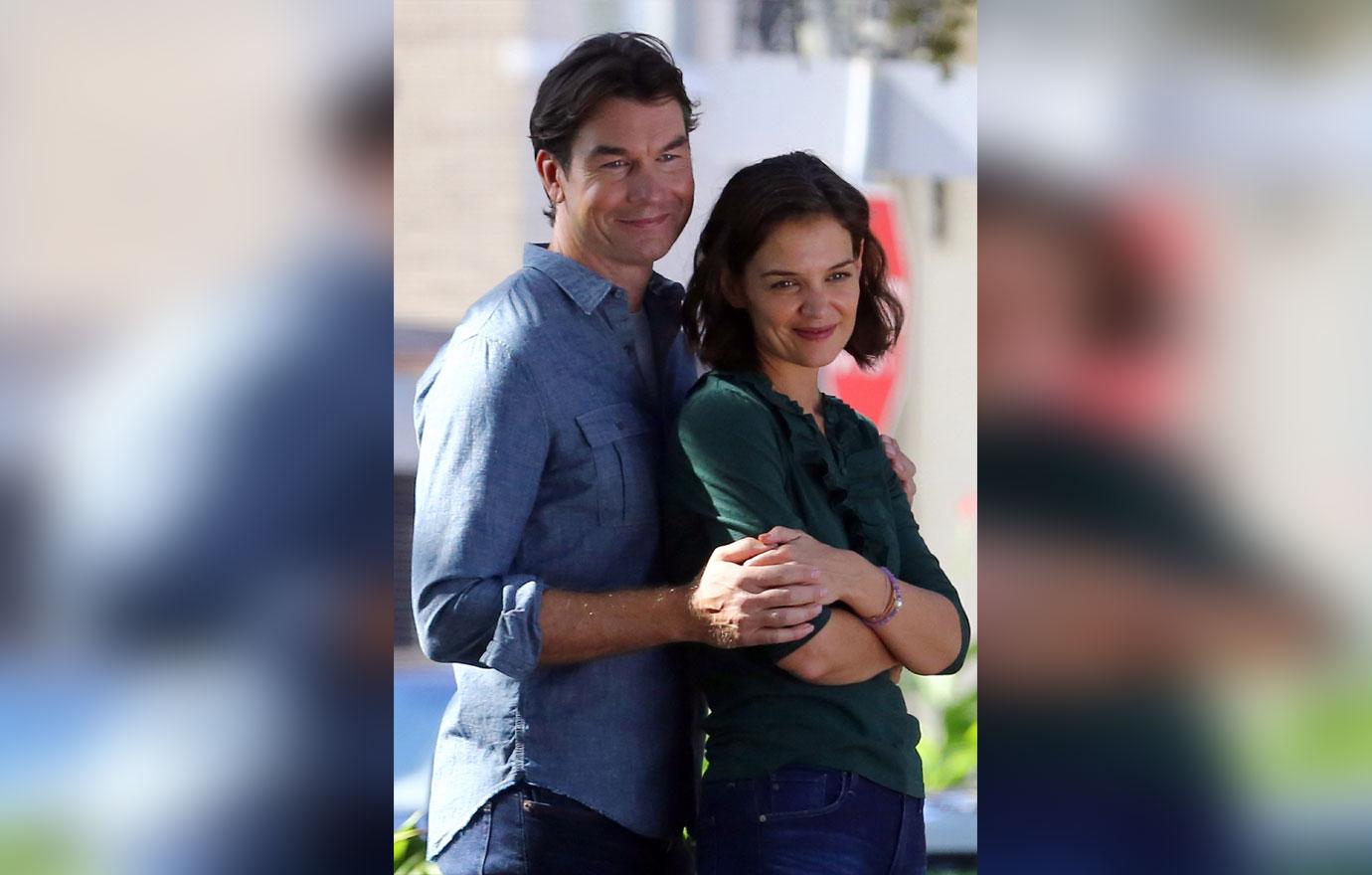 EXCLUSIVE: Katie Holmes shares a loving embrace with co star Jerry O’Connell as part of a photoshoot for their new movie.