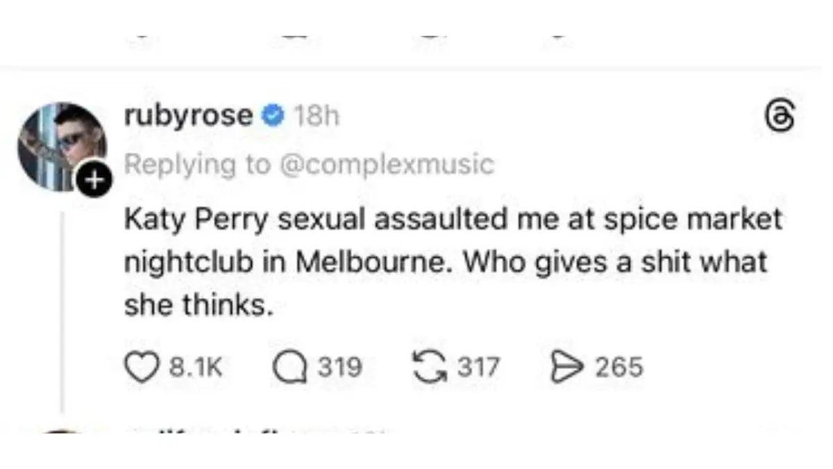 Photo of Ruby Rose accused Katy Perry of sexual assault at a night club in Melbourne, Australia. 