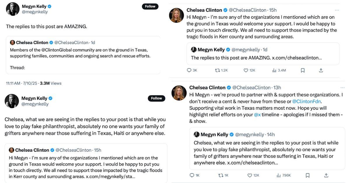 image of Megyn Kelly and Chelsea Clinton sparred back and forth on X.