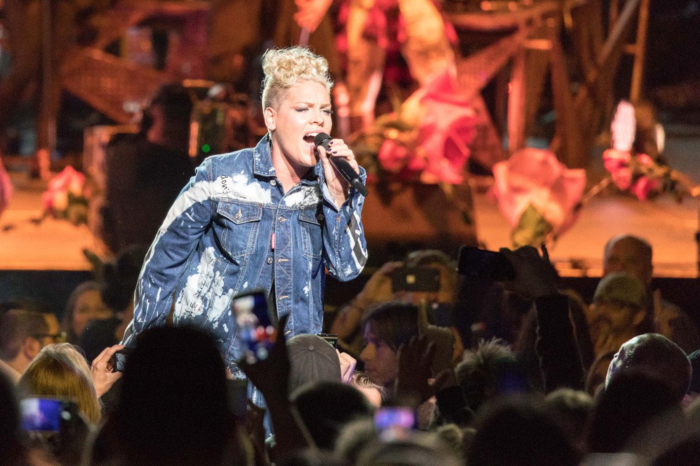 Singer Pink performs live in concert at Hollywood Casino Amphitheatre in Tinley Park, Illinois