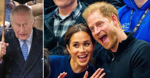 Split photo of King Charles, Meghan Markle and Prince Harry.