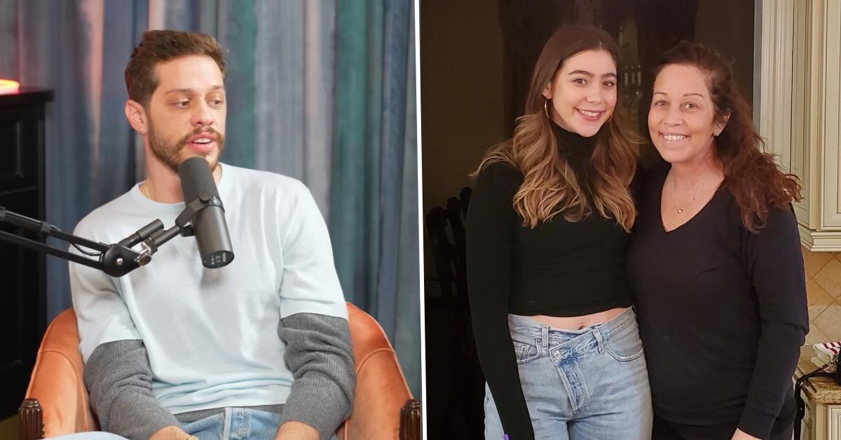 Photo of Pete Davidson and a photo of his sister Casey with their mom Amy