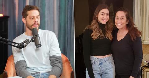 Photo of Pete Davidson and a photo of his sister Casey with their mom Amy
