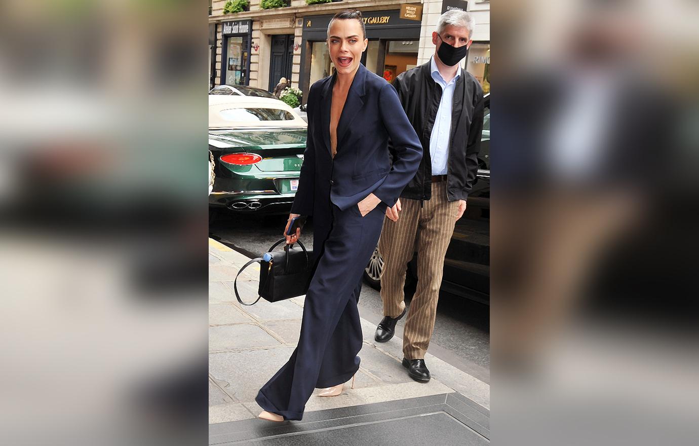 cara delevingne arrives at the bristol hotel in paris france