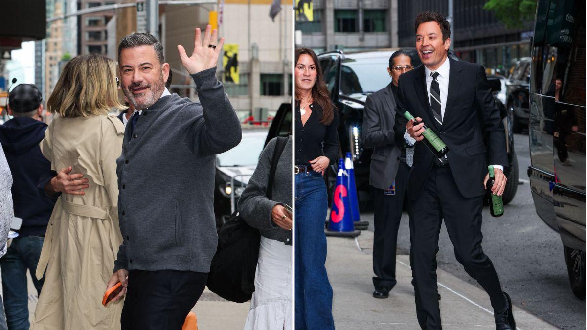 Image of Jimmy Kimmel and Jimmy Fallon reportedly showed public support for Stephen Colbert following 'The Late Show' cancellation.