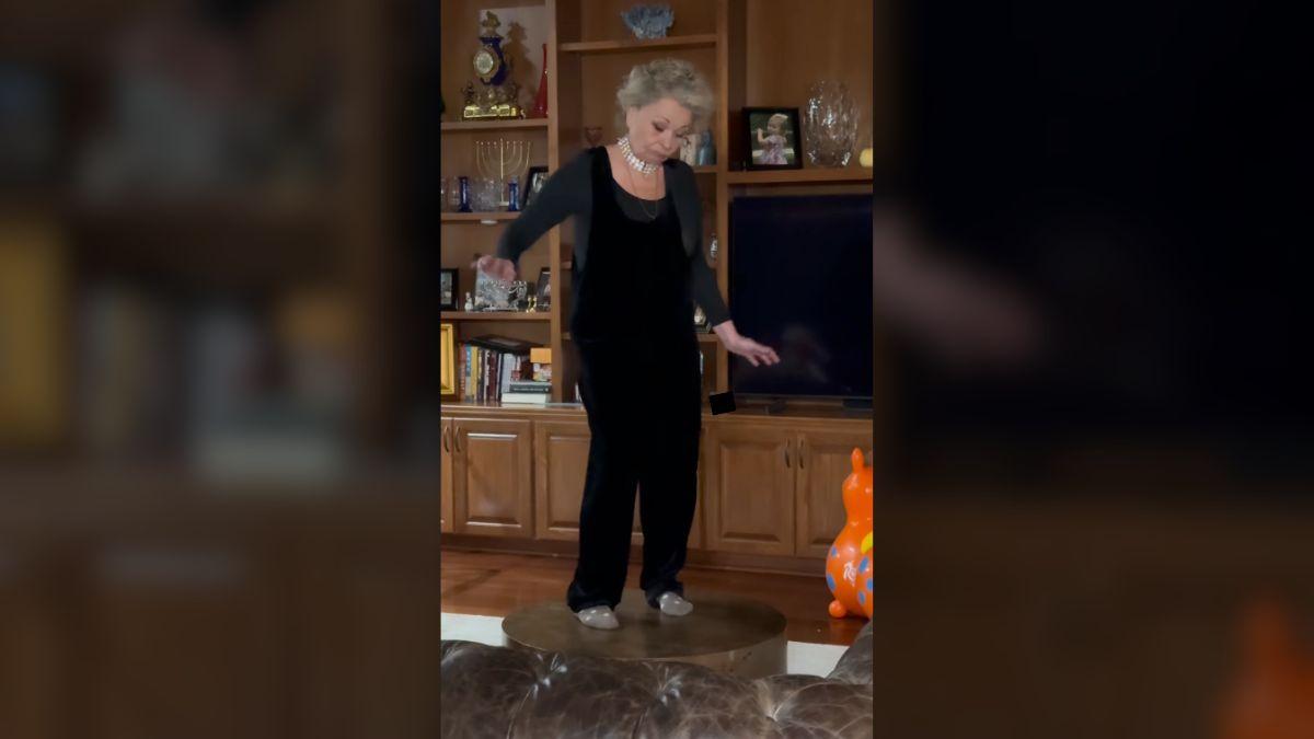 image of Roseanne Barr showed off her moves while dancing on top of a coffee table.