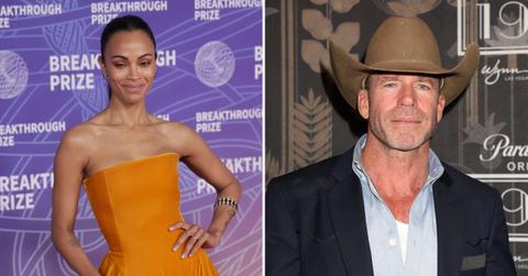 Split photo of Zoe Saldaña and Taylor Sheridan