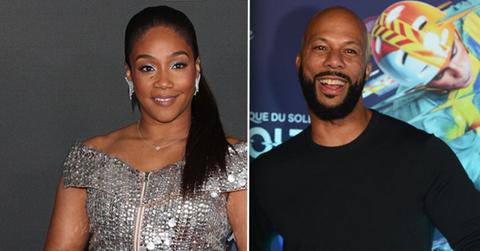 Left, Tiffany Haddish in Silver soparkle Dress, Right Common in Crew-neck Sweater