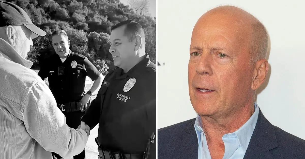 Photo of Bruce Willis with a police officer and another image of the actor.