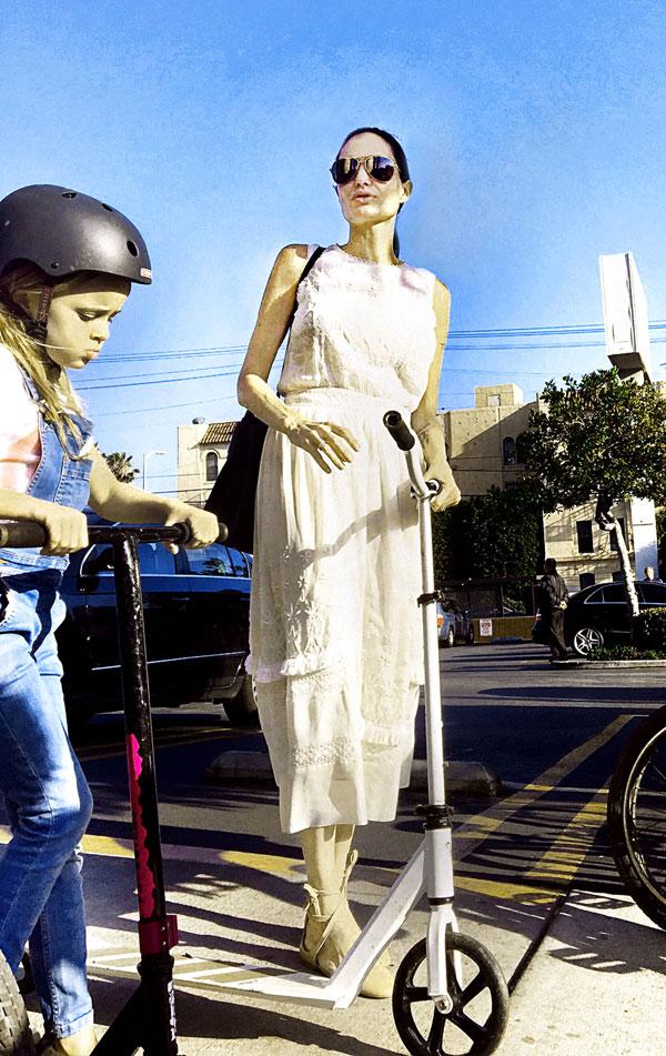 Angelina Jolie Scary Skinny Arms Scooter Daughter Vivienne