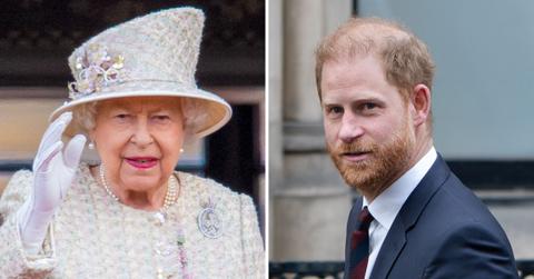 Split photo of Queen Elizabeth and Prince Harry.
