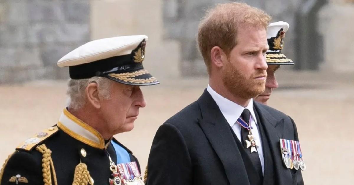 Photo of King Charles and Prince Harry. 