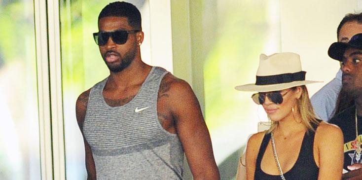 Tristan Thompson holds hands with Khloe Kardashian after shopping at Bal Harbor Shops in Bal Harbor