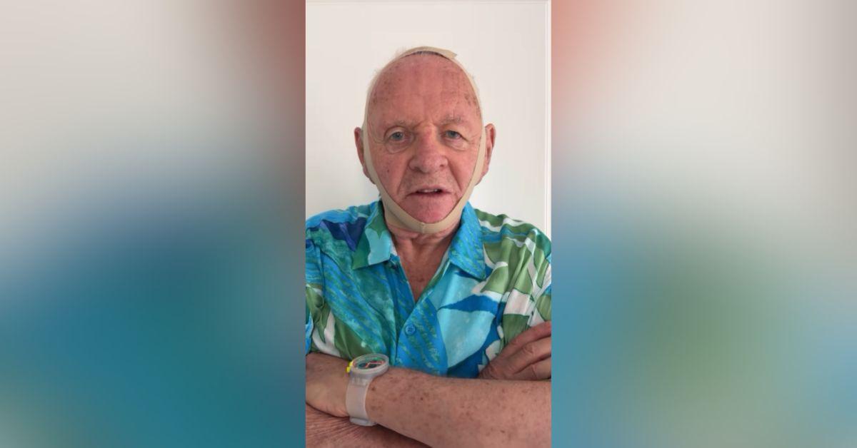 image of Anthony Hopkins joked about the SKIMS face wrap in a viral video.