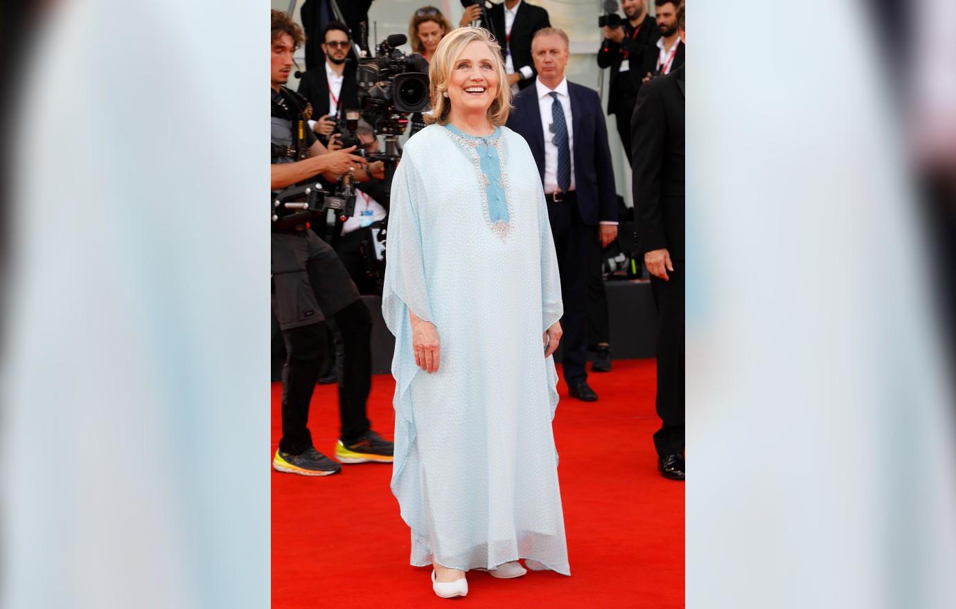 hillary clinton ditches pantsuit red carpet venice film festival