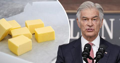 Composite photo of butter and Dr. Mehmet Oz.