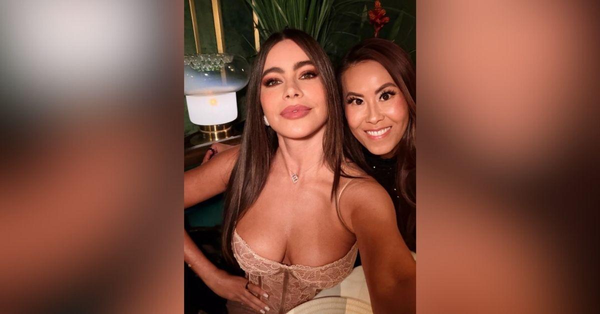 image of Sofía Vergara wowed fans in a plunging lace corset top while out in London.