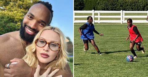 Photo of Akeem Morris with Madonna and a picture of two of her daughters