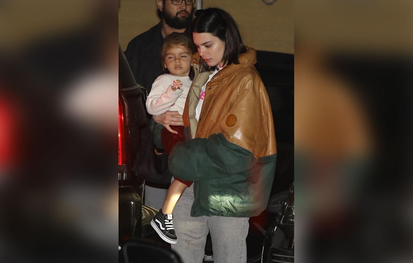 *EXCLUSIVE* Kourtney Kardashian and kids meet Kendall Jenner and friends for dinner at Nobu