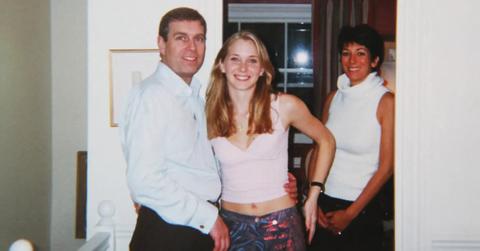 Photo of Prince Andrew, Virginia Giuffre and Ghislaine Maxwell.