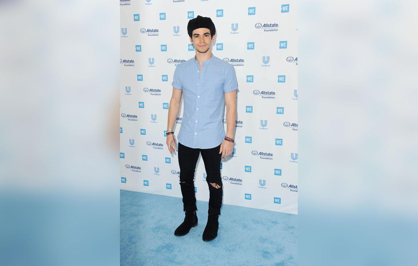 Cameron Boyce Wearing Blue Button Down Shirt