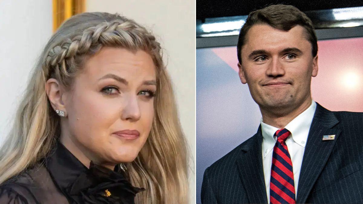 split photo of erika kirk and charlie kirk