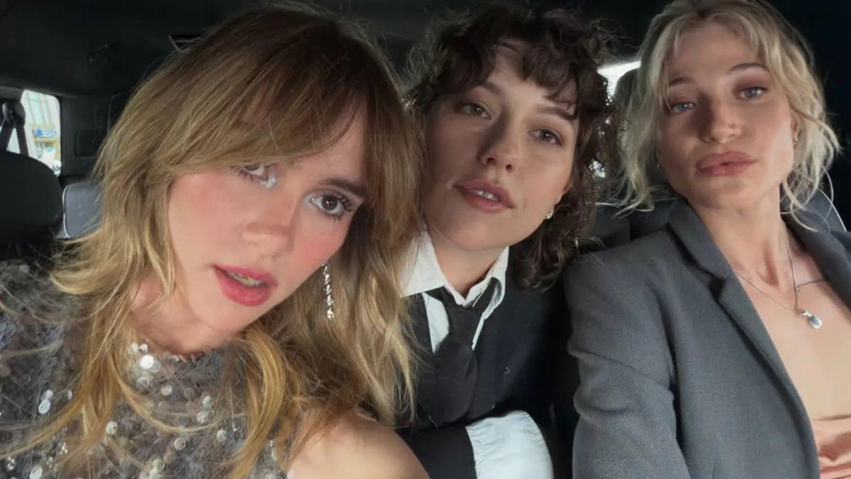 Image of Suki Waterhouse attended Taylor Swift and Travis Kelce's wedding in a dazzling silver number.