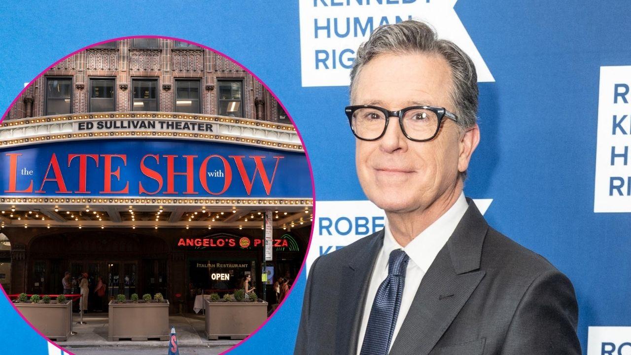 Composite photo of Stephen Colbert and 'The Late Show' sign.