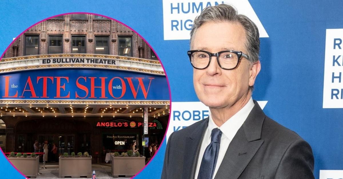Photo: okmagazine.com Composite photo of Stephen Colbert and 'The Late Show' sign