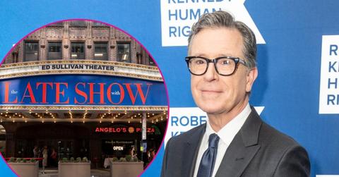 Composite photo of Stephen Colbert and 'The Late Show' sign.