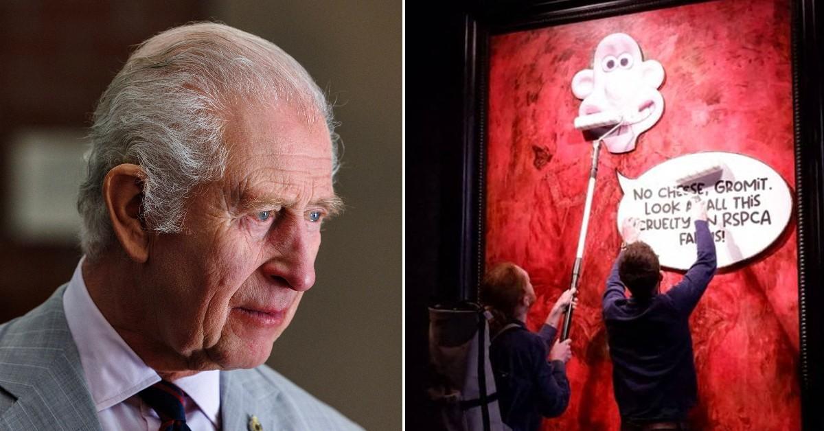 king charles portrait vandalized wallace gromit activists pp