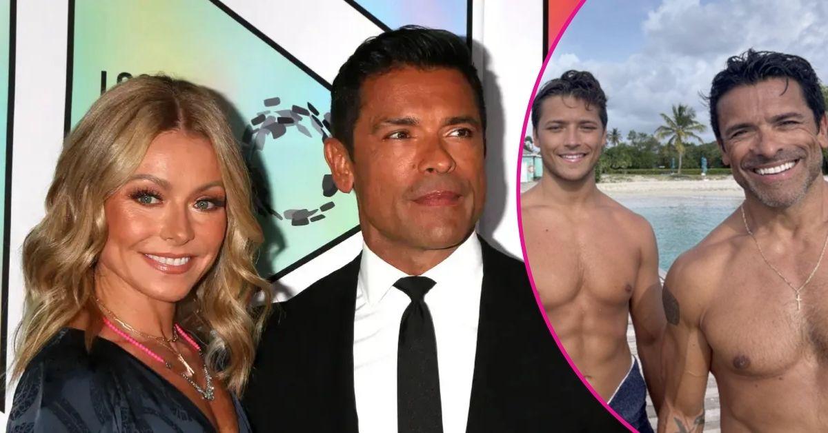 Composite photo of Kelly Ripa and Mark Consuelos and Mark Consuelos with his son Joaquin.