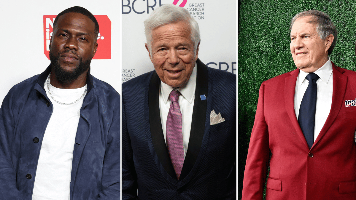 Kevin Hart; Robert Kraft; Bill Belichick 