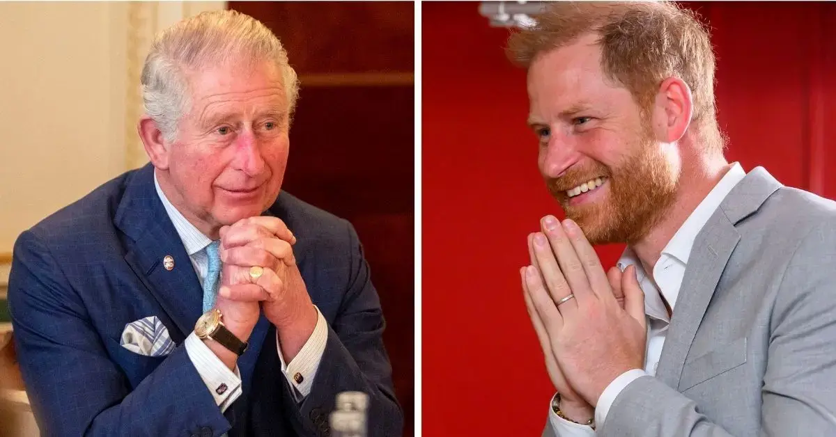 image of Prince Harry reunited with King Charles earlier this year. 