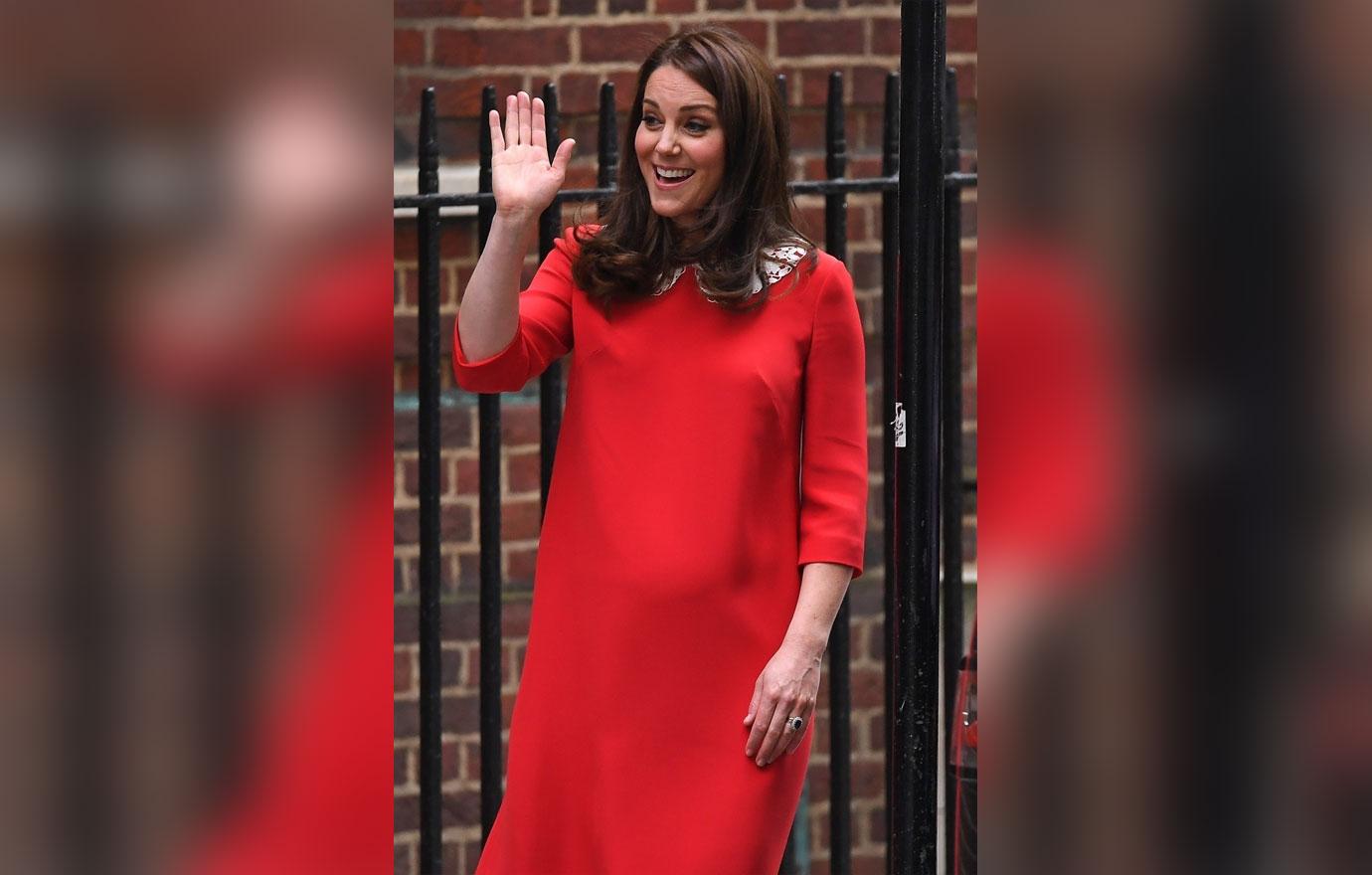 Catherine, Duchess of Cambridge and husband, Prince William pictured with their 3rd child leaving St. Mary&#8217;s Hospital