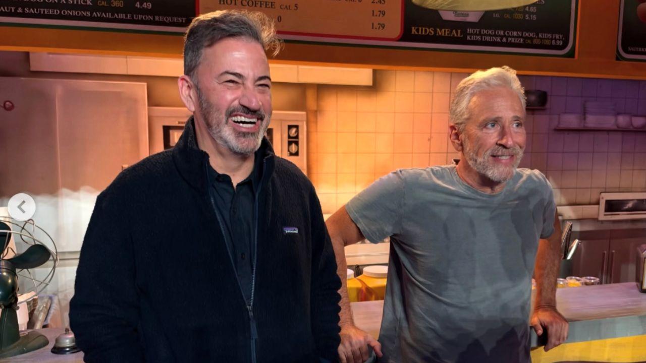 Photo of Jimmy Kimmel hung out with Jon Stewart.