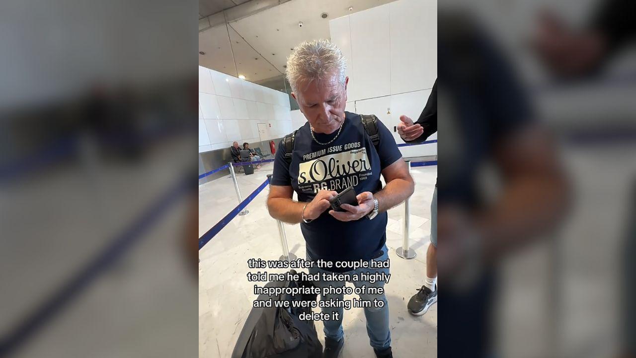 Image of the old man kept on refusing and denying any wrongdoing at all, even though the couple behind the woman had already caught him red-handed.