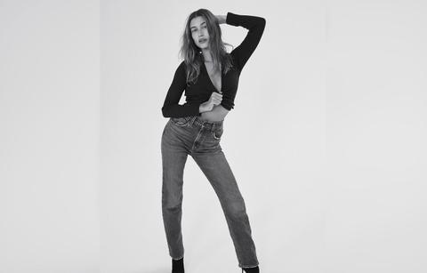 hailey bieber gets flexible for levis