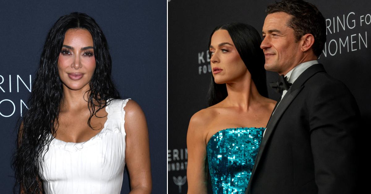 Photo of Kim Kardashian and picture of Katy Perry and Orlando Bloom.