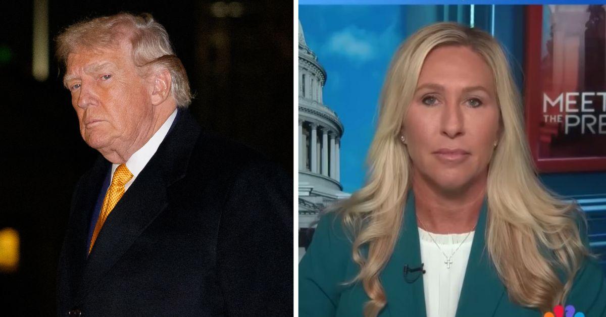 split photo of donald trump and marjorie taylor greene
