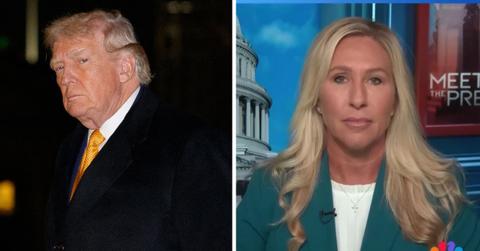 split photo of donald trump and marjorie taylor greene