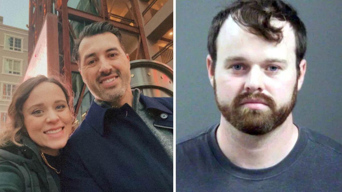 split photo of jinger duggar with husband jeremy vuolo and joseph duggar